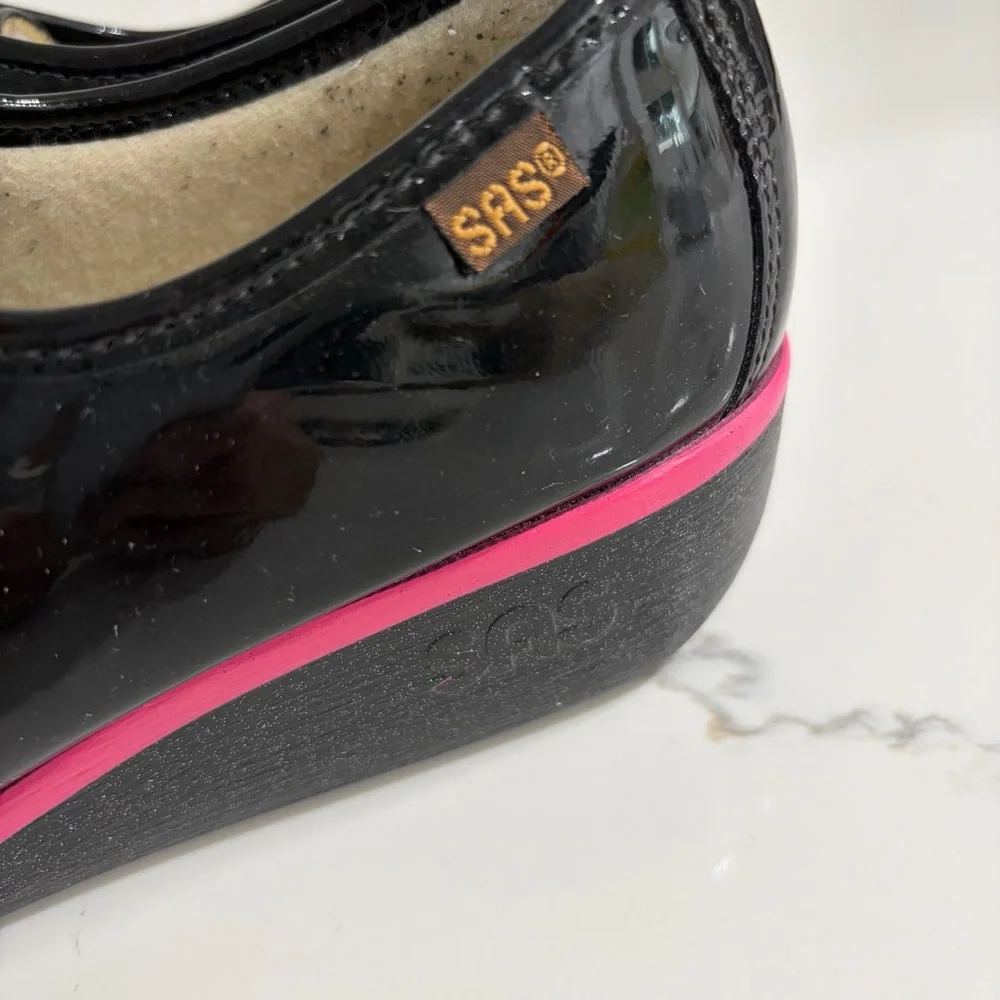 SAS Bounce-c Lace Up Wedge Black Patent Leather 8 Women’s Shoes Moccasin USA